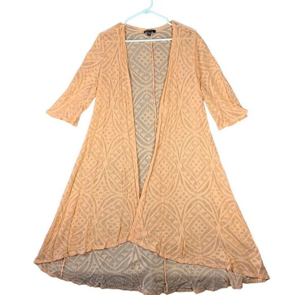 Torrid Peach Geo Mesh Hi-Lo Kimono Women 00/0 - Picture 1 of 8